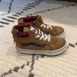 Vans toddler high top Sneakers in Tan and Black with red plaid
